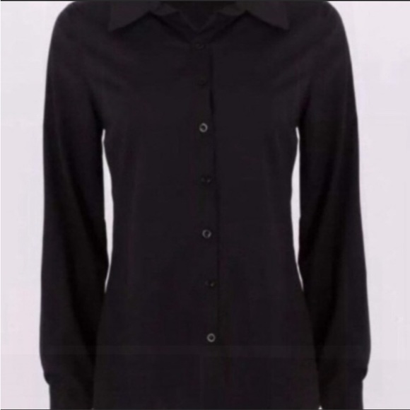 Black polo shirt button front long sleeve tops - Picture 4 of 5